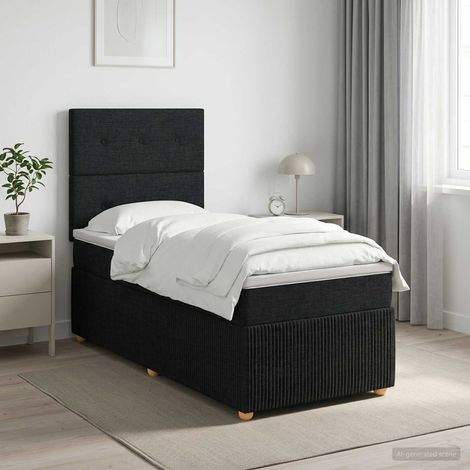 Cama box spring con colchón con cabecera Negro 80 x 200 cm Tela (1/5)