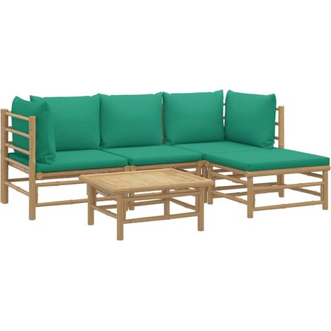 vidaXL 5 Piece Garden Lounge Set with Green Cushions Bamboo