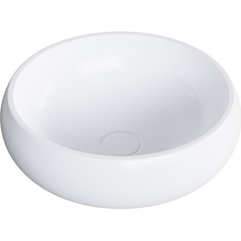 BERNSTEIN - Lavabo rotondo con piedistallo Lavabo in fusione minerale Bagno - NT8559 - Diametro 40cm Tappetino bianco, Senza scarico o coperchio Bianco opaco, Senza piletta Pop-Up, Senza copertura sup (1/4)