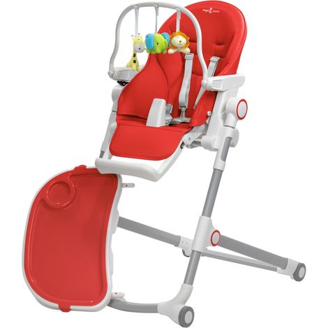 Monmobilierdesign – Chaise haute bébé pliable et inclinable avec roulettes – Dossier inclinable 5 positions – Double plateau amovible avec porte-gobelet – Arche de jeux