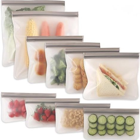 Set de 10 - Sacs de conservation alimentaire - Sacs de congélation - Sacs de conservation alimentaire Durables - Sacs de conservation - Durables - Refermables - 2826cm, 2022cm, 2213.7cm - PEVA - blanc (1/5)