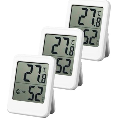 Thermomètre numérique intérieur 3 pièces, moniteur température/humidité blanc avec indicateur sourire pour maison, bureau, entrepôt (1/5)