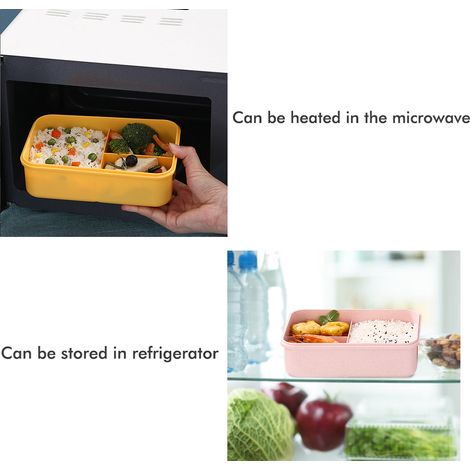 Boîte Bento Imperméable Micro-ondes avec 3 Compartiments et Couverts (1/5)