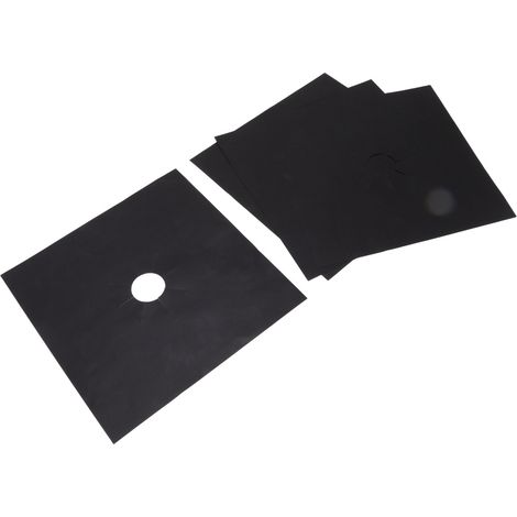 Lot de 4 protections de brûleurs de cuisinière à gaz avec revêtement PTFE antiadhésif, noires, 27 x 27 cm, 0,1 mm d'épaisseur. (1/5)
