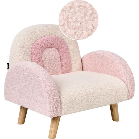Sillón infantil arcoíris silla tapizada para niños patas de madera rosa pastel Ombo
