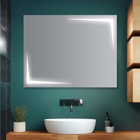 Specchio bagno 80x60 cm reversibile con LED naturale agli angoli (1/5)