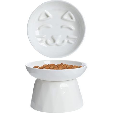 Gamelle surélevée pour Chat - Mangeoire Lente en céramique pour Chat - Alimentation Saine pour Aliments humides et secs - Robuste et adhérente - Assiette de Nourriture Puzzle pour Animaux de (1/5)
