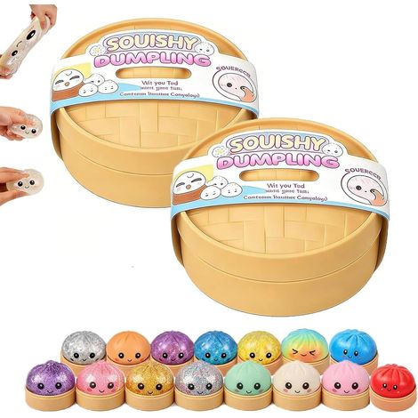 Squishy Dumpling, Squishy Ravioli, Glitter Dumpling Mystery, Glitter Rainbow Dumplings Squishiest avec Visage, Couleur aléatoire (2pcs) (1/5)