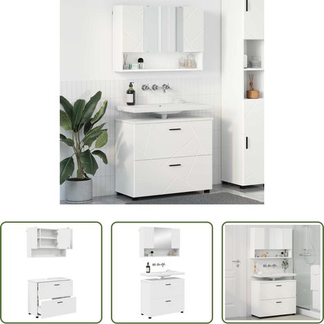 vidaXL Rangement salle de bain - Ensemble de mobilier de salle de bain avec tiroir 2 pcs Blanc (1/5)