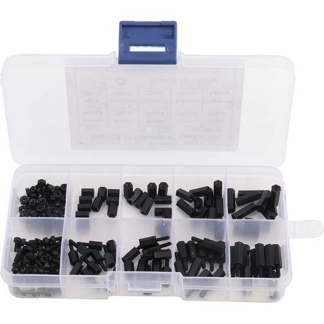 180pcs Vis D'écartement Vis M2 Vis à Tête Creuse Vis en Nylon Écrou Hexagonal Mâle Femelle Entretoises Vis Ensemble Assortiment Kit avec Boîte de Rangement Noir (1/5)