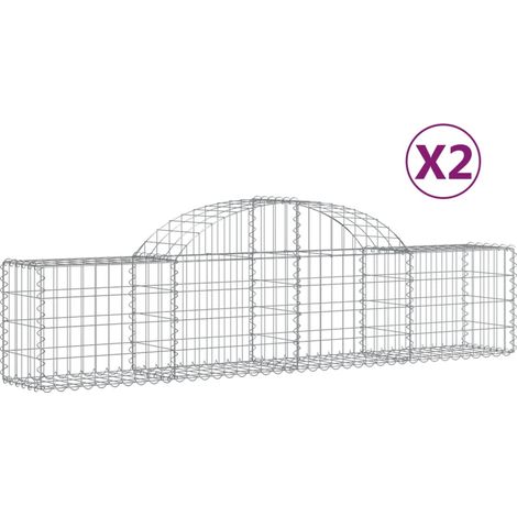 Set 2 cestini per gabbioni recinzione a gabbia muro di contenimento ad arco 200 x 30 x 40/60 cm ferro zincato Argento 020041339