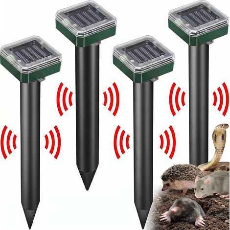 4pcs Solar Powered Ultrasonic Rat Repellent for Rodents,Vole,Gopher,Snake and Mole Outdoor with Sonic Wave Weatherproof Rodent Repeller for Lawn, Farm, Patio–Easy Ground Install (1/5)