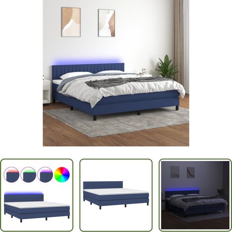 vidaXL LED-Streifen - Boxspringbett mit Matratze & LED Blau 180x200 cm Stoff (1/5)