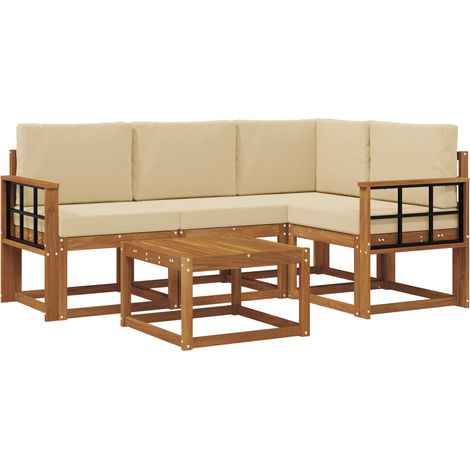 Set di divani da esterno con cuscino 5 pz Salotto da Giardino Naturale e Beige (1/5)