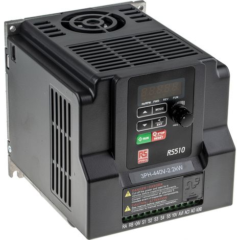 Variateur de fréquence RS PRO, 2,2 kW 380 480 V c.a. 3 phases, 7,3 A, 599Hz ( Prix pour 1 ) (1/3)