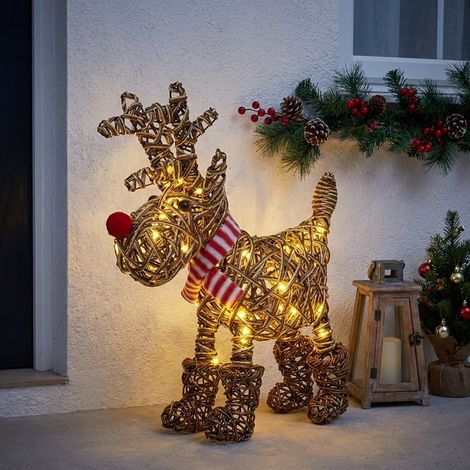 Medium Light Up Rattan Reindeer In Boots Light (1/2)