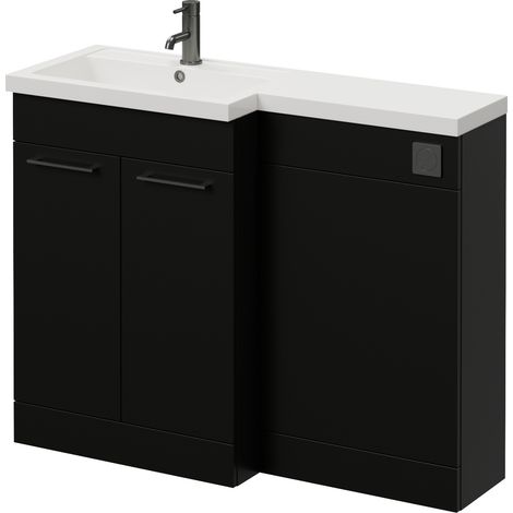 Napoli 390 Matt Black 1100mm 2 Door Vanity Unit Toilet Suite with Square Left Hand Lucia Basin - 1100mm - Gunmetal Grey 160mm HandleWithout Kingston Toilet Pan