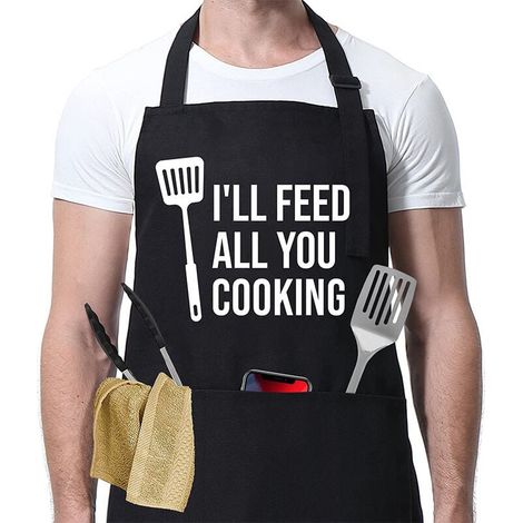 Tablier de Cuisine Disponible aussi bien pour les hommes que pour les femmes, Tabliers de Cuisine Réglable Tablier Barbecue avec Poches Idée Cadeau (1/4)