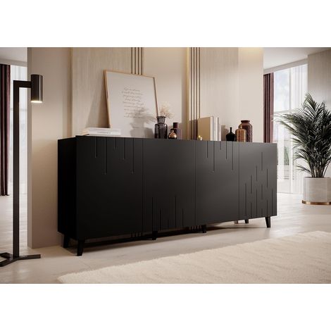 Commode de rangement Meuble universel Noir mat 200x82x42cm MODA sur pieds avec 4 portes (1/2)