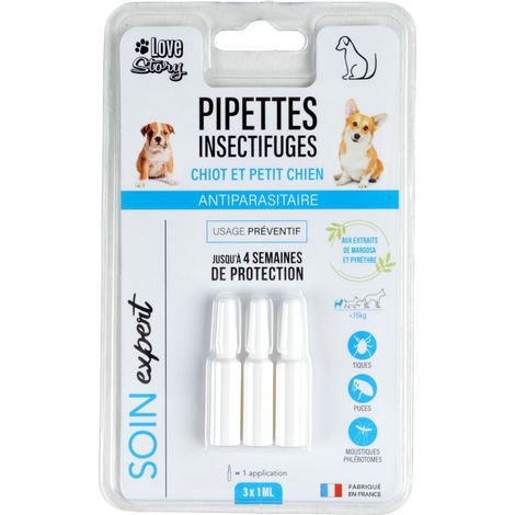 Love Story, Set de 3 Pipettes Insectifuges Préventif Petit Chien/Chiot Soin Expert 1Ml