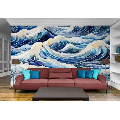 Papier peint japonais vagues inspirees de lart traditionnel - 150 x 250 cm (1/2)