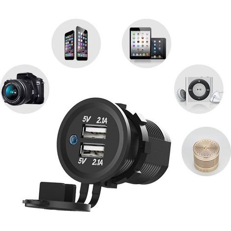 Chargeur Voiture Double USB Allume-Cigare Adaptateur Prise 12V pour Auto Bateau Moto Smartphone (1/3)