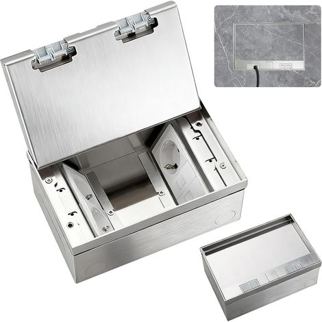Prise de Sol Encastrée au Sol, Prise Cachée Plate Encastrée 4000W/16A avec 3 Prises EU+2 RJ45, AC 250V Prise de Courant Encastrée Étanche en Acier Inoxydable pour Maison, Hôtel, école (1/5)
