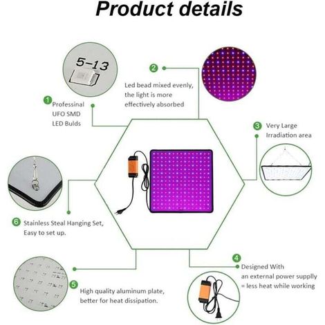 Lampade LED da 1000W per coltivazione, fioritura e crescita, lampade per coltivazione indoor, lampade per coltivazione idroponica con ganci, lampade per germinazione e crescita (rosse + luminescenti) (1/3)