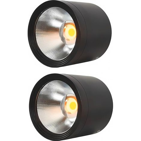 Lot de deux plafonniers extérieurs en aluminium noir, LED 18W, spots encastrés étanches modernes, adaptés aux patios et balcons, lumière chaude 3000K. (1/5)
