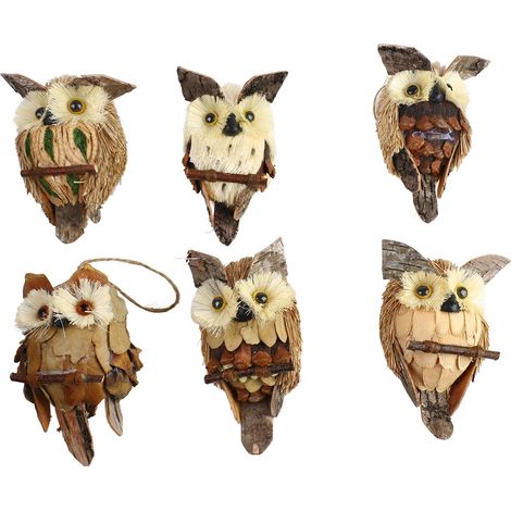 Décorations suspendues en forme de hibou, ornements rustiques en paille et bois avec corde de chanvre pour la décoration de fêtes à la maison. (1/5)