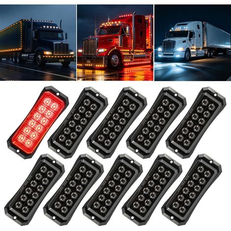 10× Feux de Gabarit à LED 12V-24V, 12 LED Feux de Position À Deux Rangées Feu de Gabarit Remorque pour Camion Bus Caravane Utilitaire Robuste (1/5)