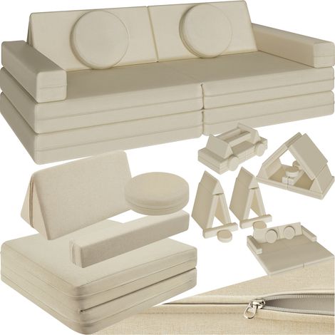 Canapé modulable de jeu 8 pièces fonction couchage beige