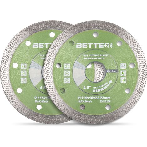 Disques à tronçonner, 115 mm x 22,23 mm, extra fin, diamanté, pour coupe-carrelage, meuleuse d'angle, pour couper les carreaux durs, le grès cérame, la céramique, le marbre, segment : 10 mm (1/5)