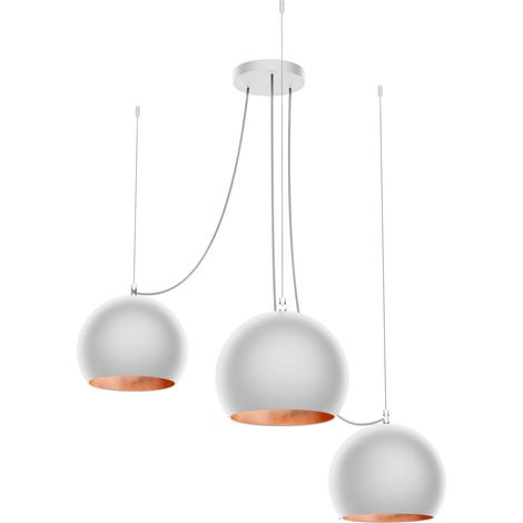 LUMICOM  JOE Sospensione, 3X E27, max 42W, metallo, bianco opaco/foglia rame, D.25cm