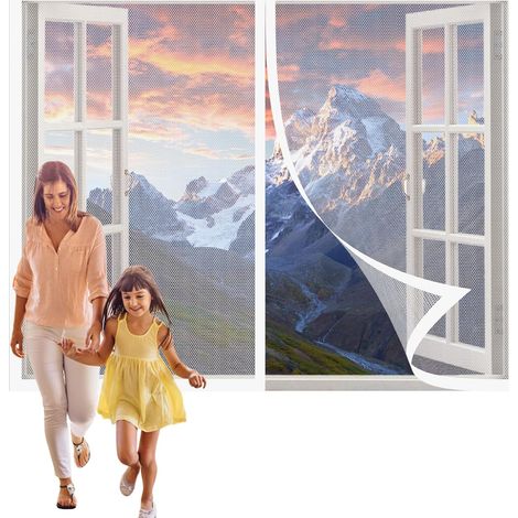 Moustiquaire Porte Fenetre Magnétique 214 x 135 cm Moustiquaire Magnétique Sans Outil Aimant Arrêt Automatique pour Baie Vitree Fenetre Coulissante, Blanc (1/5)