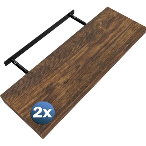 CASARIA® Set de 2 Étagères murales flottantes MDF robuste effet flottant support de fixation inclus étagère bois rangement livre décoration CD 70 cm, Set de 2 chêne foncé