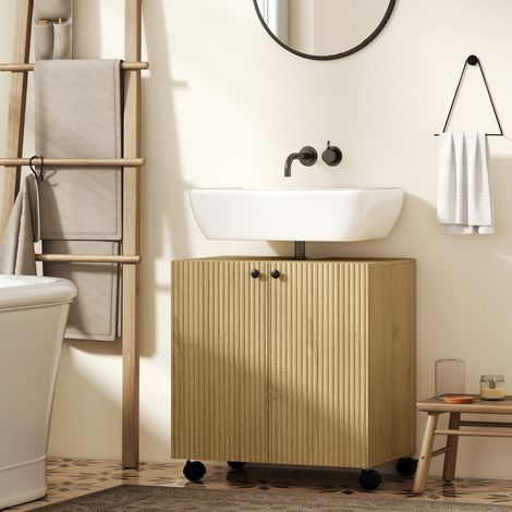 Armoire lavabo de salle de bain - bois - jantes - étagère à 3 niveaux - Robuste