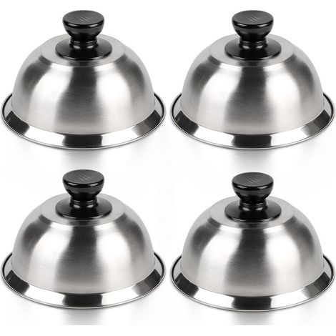 4X Cloche pour Hamburger INOX 16 7cm, Cloche Chauffante pour Fondre Le Fromage, Cloche de Cuisson Burger avec, Cloche à Chaleur pour Steak (1/5)