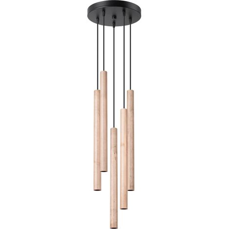 Lámpara colgante Vacu 5 luces , madera natural (1/5)