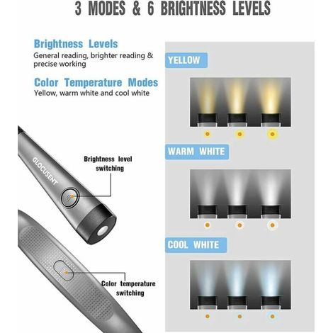 Lampe de Lecture de Cou Rechargeable, Lampe pour lecture au Lit, 3 Couleurs, 6 Niveaux de Luminosité, Bras Pliables, Longue Durée de Vie, Parfaite pour la Lecture,Le Tricot,la Réparation [Classe énerg (1/4)
