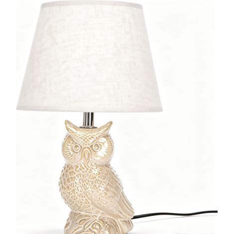Lampe en Céramique Blanche avec Sculpture de Hibou – Douille E14, Style Vintage et Cosy, Design Original et Amusant pour Décoration Intérieure (1/4)