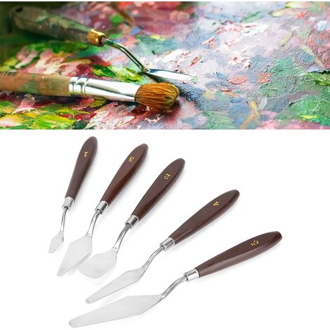 5 couteaux à palette en acier inoxydable pour peinture à l'huile et des grattoirs à peinture à manche en bois (1/2)