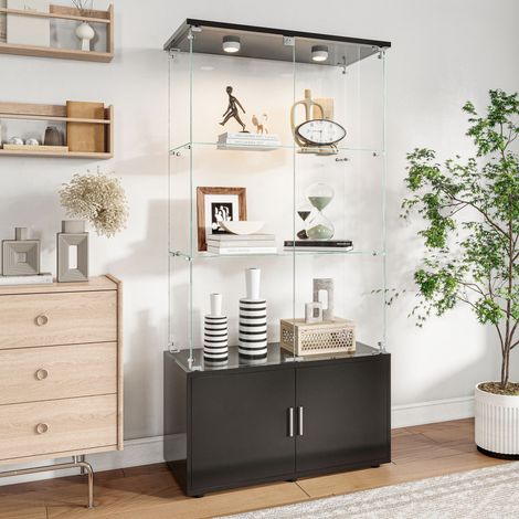BLANKETSWARM - Vitrine en verre avec LED, armoire vitrine pour collection vitrine de collection à serrure moire en verre moderne 3 étagères et 2 portes pour salon, chambre ou bureau (1/5)