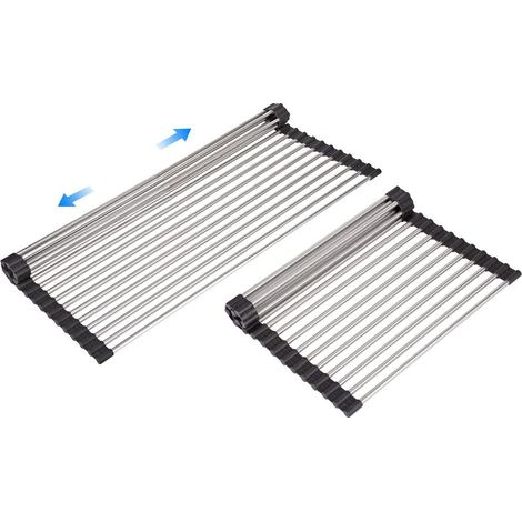 Grand égouttoir extensible,enroulable résistant à la chaleur pour éviers en acier inoxydable,pliable au-dessus de l'évier, égouttoir à vaisselle antidérapant en silicone,18 tubes,33 x54cm (1/5)