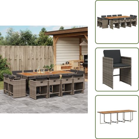 Cuscini da pranzo - vidaXL Set da Pranzo da Giardino 13pz con Cuscini Grigio in Polyrattan - Rattan PE