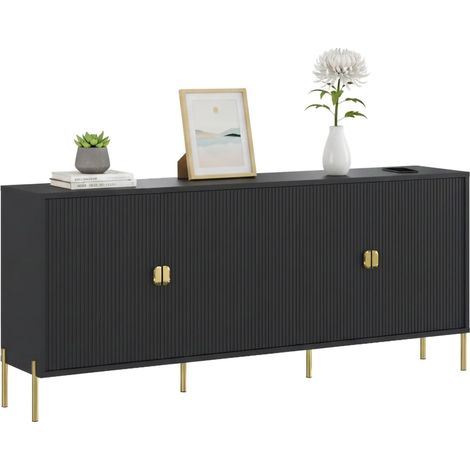 Credenza Viale, Madia Cassetti, 4 Ripiani, Apertura Battente, 203x49x83h cm Nero