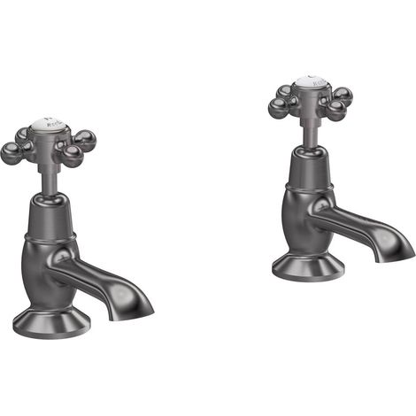 Hudson Reed Topaz Dome Basin Taps Pair - Brushed Pewter (1/2)