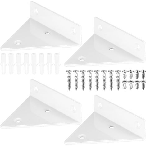 Lot de 4 supports muraux triangulaires invisibles en métal robuste blanc - Supports d'étagère flottants cachés pour bibliothèque et rangement (1/5)