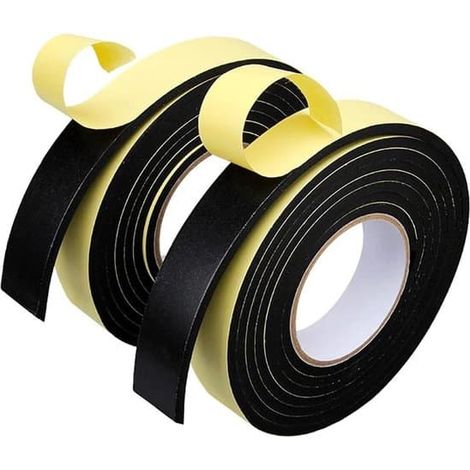 Ruban adhésif en mousse, 0,5 mm d'épaisseur, 10 mètres de long, pour l'insonorisation et la protection contre les chocs des portes et fenêtres, noir, 12 mm de large. (1/5)