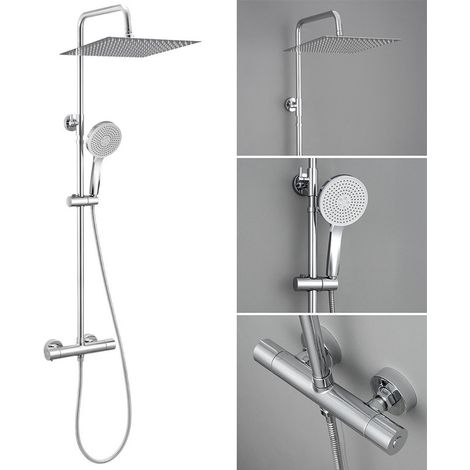 Auralum Max Columna Ducha Termostatica, Rociador de lluvia de Acero Inoxidable 304 de 30x30 cm, Alcachofa de Ducha con 5 Modos, Columna Ducha con Grifo de Latón, Barra Ajustable para Agujeros Existent (1/5)